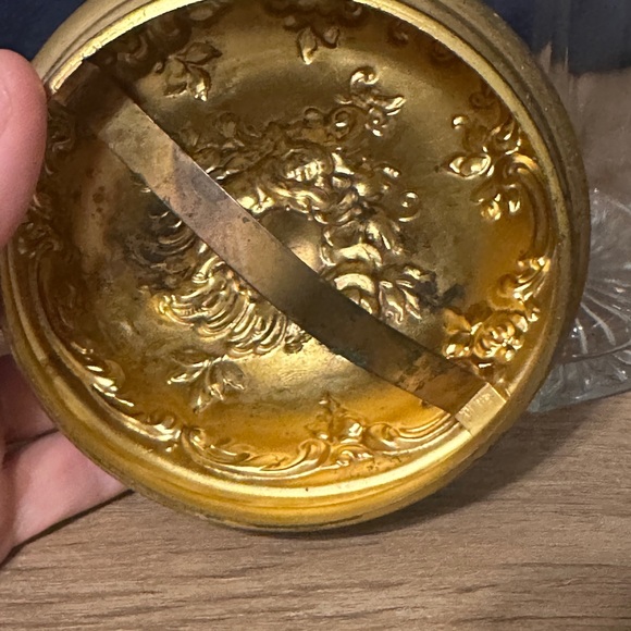 Antique-Style Glass Vanity Jar with Decorative Gold Lid - Picture 3 of 5